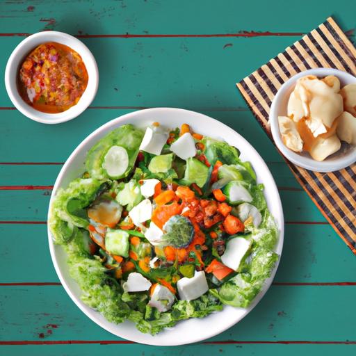 Gado-gado salat - En smakfull og næringsrik salat med grønnsaker, tofu og peanøttsaus (Forberedelsestid: 30 minutter, Porsjoner: 2)