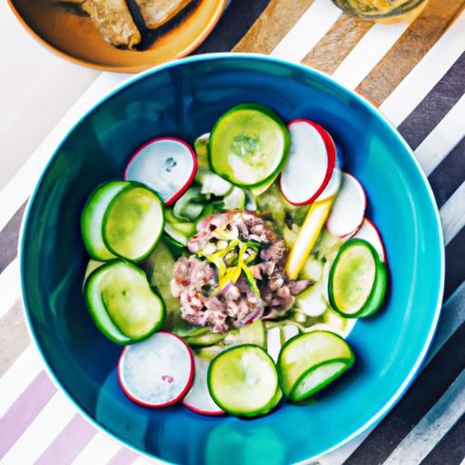 Koldrøget Laks med Zucchini og Kiwano Salat